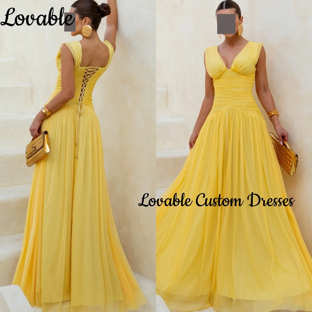 

Elegant Party Dresses For Women Customize A-Line V-Neck Neckline Floor-Length Formal Occasion Dresses Ruffle Zipper Up Formal
