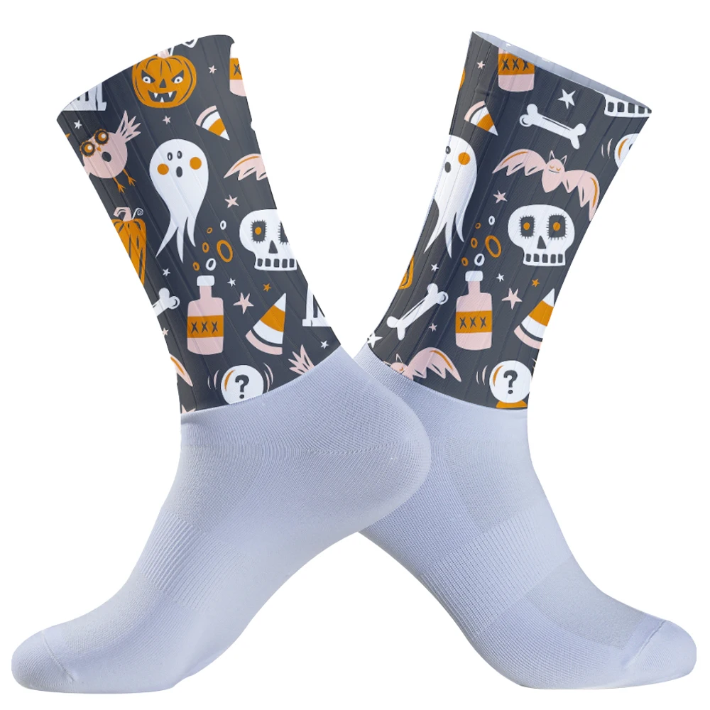 2024 Halloween Rad socken Mid-Calf Sports ocken zum Radfahren Laufen, schweiß absorbierende atmungsaktive Sports ocken für Männer Frauen