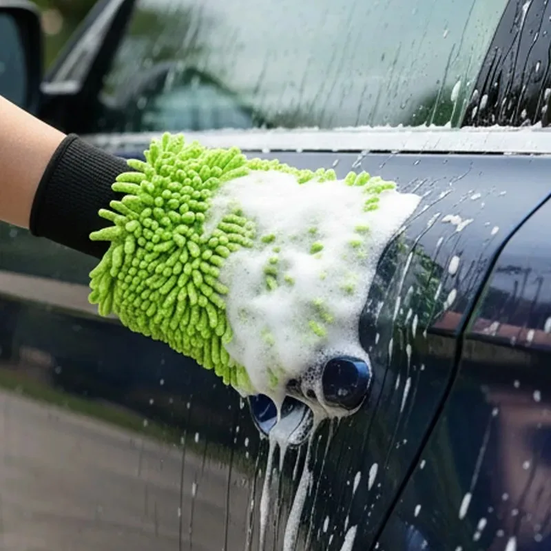 1/2Pcs Chenille Microfiber Car Wash Gloves, Scratch-Free Lint-Free Super Absorbent Wash Mitts for Auto, Motor & Bike Cleaning