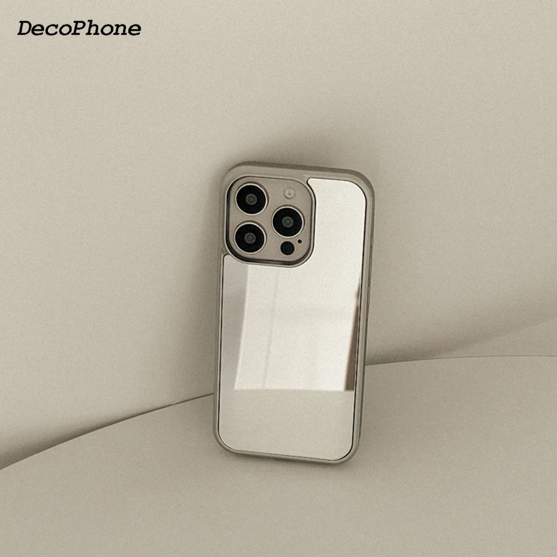 Ins-Style Spiegel Silber & Schwarz Rand Handyhülle TPU Sturzsicher für iPhone XR/11/12/13/14/15/16/17 Pro Max