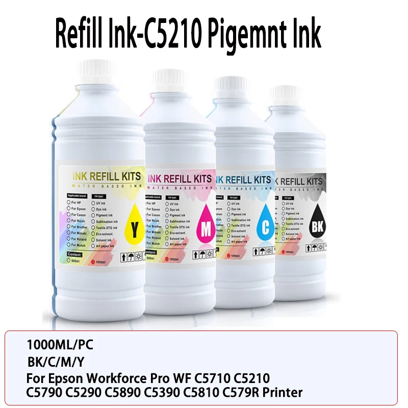 1000ml Pigment Ink For Epson T9451 T9481 T9441 T902XL WF-C5210 C5390 C5890 WF-C5710 WF-C5290 WF-C5790 WF-C869Ra PX-S884 Printer