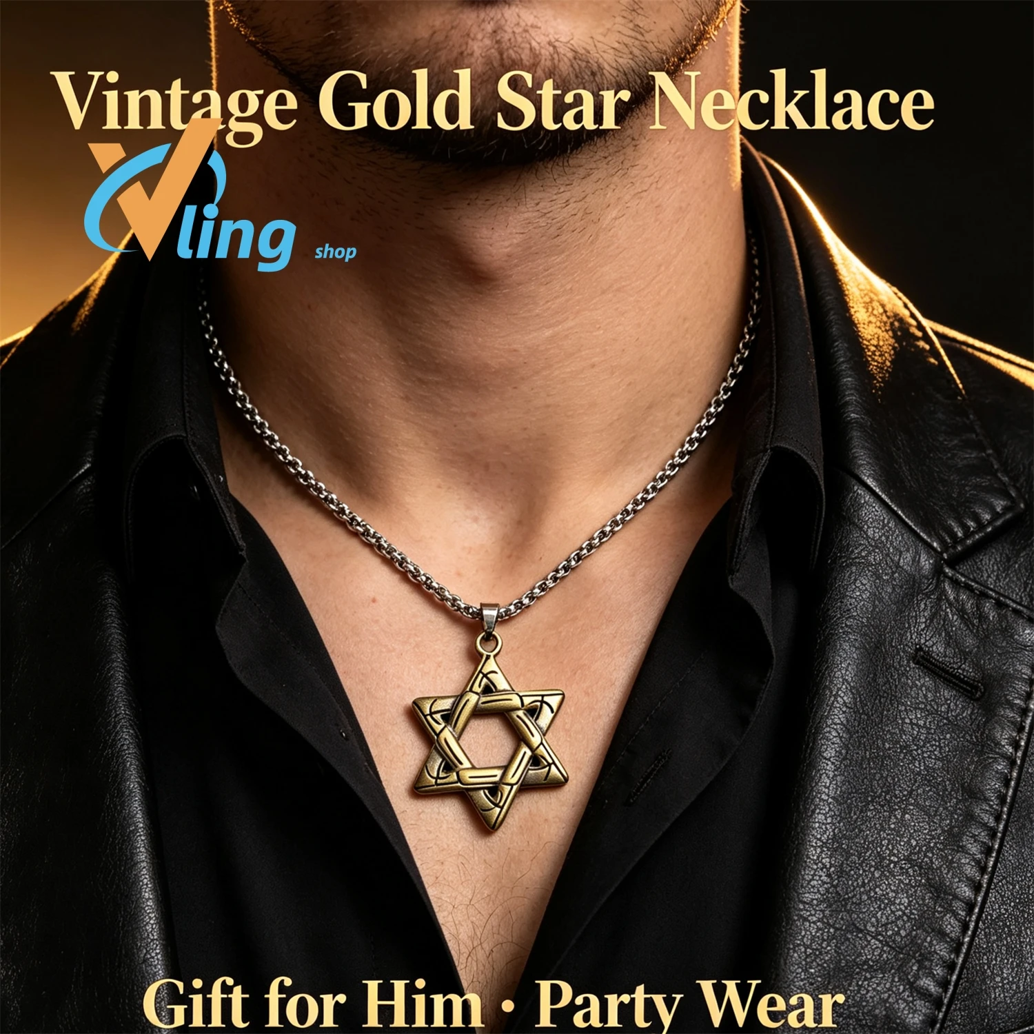 Vintage David Star Pendant Necklace Men Retro Hollow Hexagram Box Chain Punk Fashion Jewelry Gift