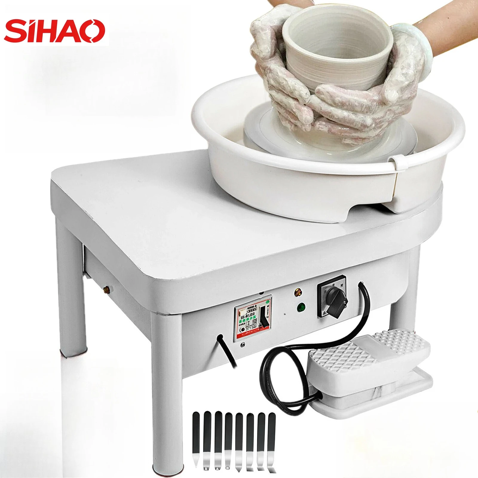 

SIHAO Electric Pottery Wheel Lathes Forming Machine 350w Lift Legs Clay Ceramic Wheel Foot Pedal Adjustable Foot Pedal