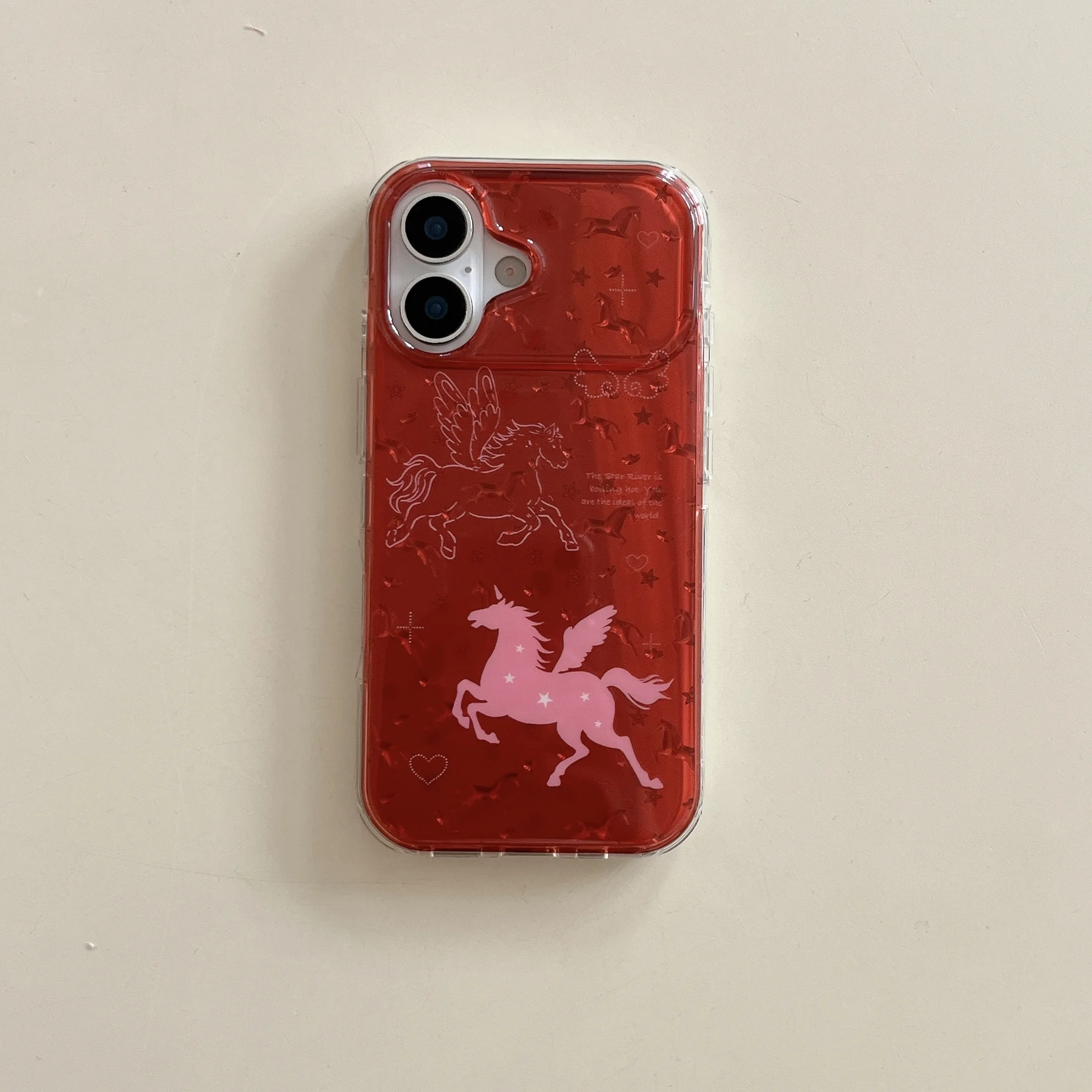 حافظة هاتف سحرية مجنحة يونيكورن نابضة بالحياة باللون الأحمر الغريب على شكل نجمة وقلب لهاتف آيفون 17 16 15 14 13 Pro Max غطاء هاتف خلفي كابا #1
