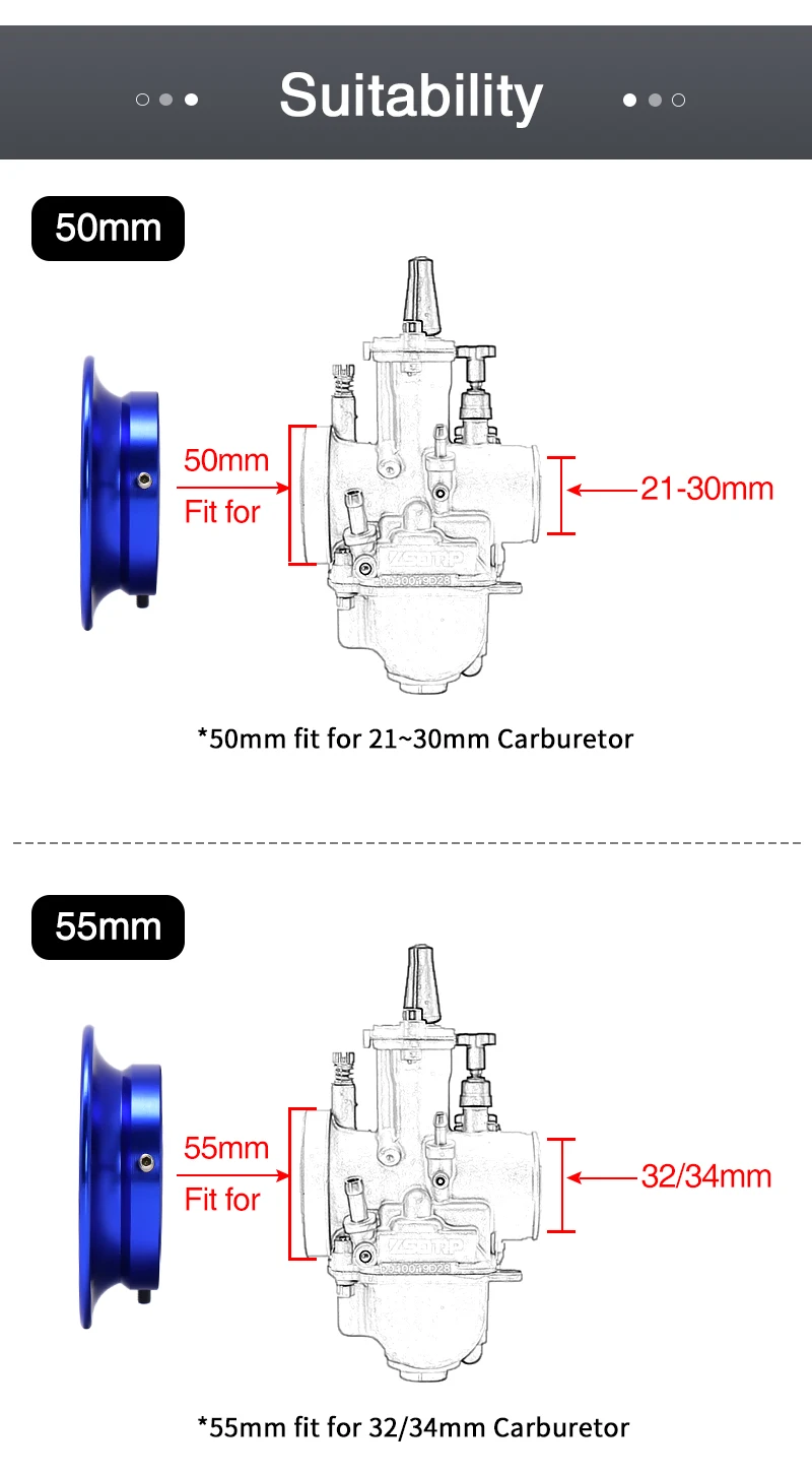 ZSDTRP 50/55 mm CNC-Vergaser Velocity Stacks Luftfilterbecher Trichter Trompete für Keihi PWK PE TM VM Vergaser-Luftfilterbecher – Detail 5