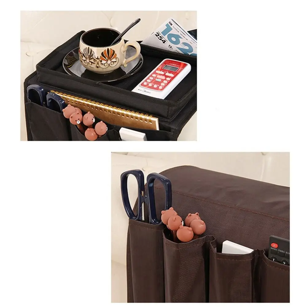 Space Saver 4 Pockets Storage Bag Foldable Oxford Cloth Sofa Handrail Tray Durable Non-Slip Couch Arm Rest Organizer DVD