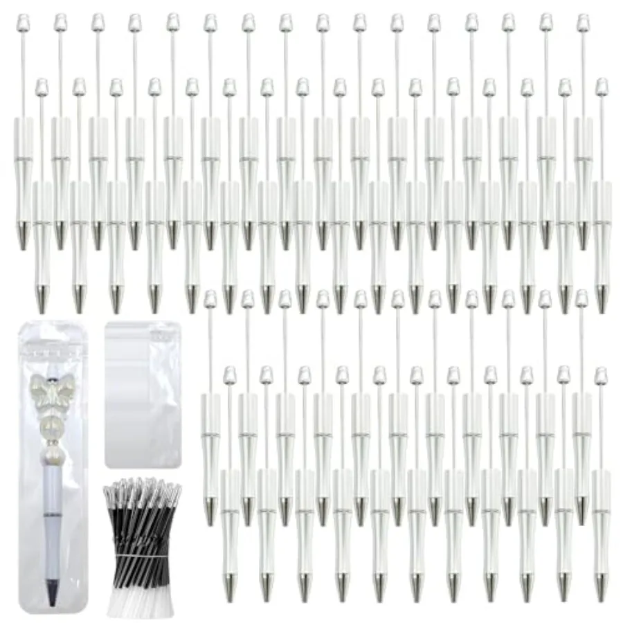 

450 Pieces Beadable Pens - 150 Plastic Beadable Pens Bulk Refills and Pen Bags Included - Beaded Pens Kit Cute Ballpoint Pens B