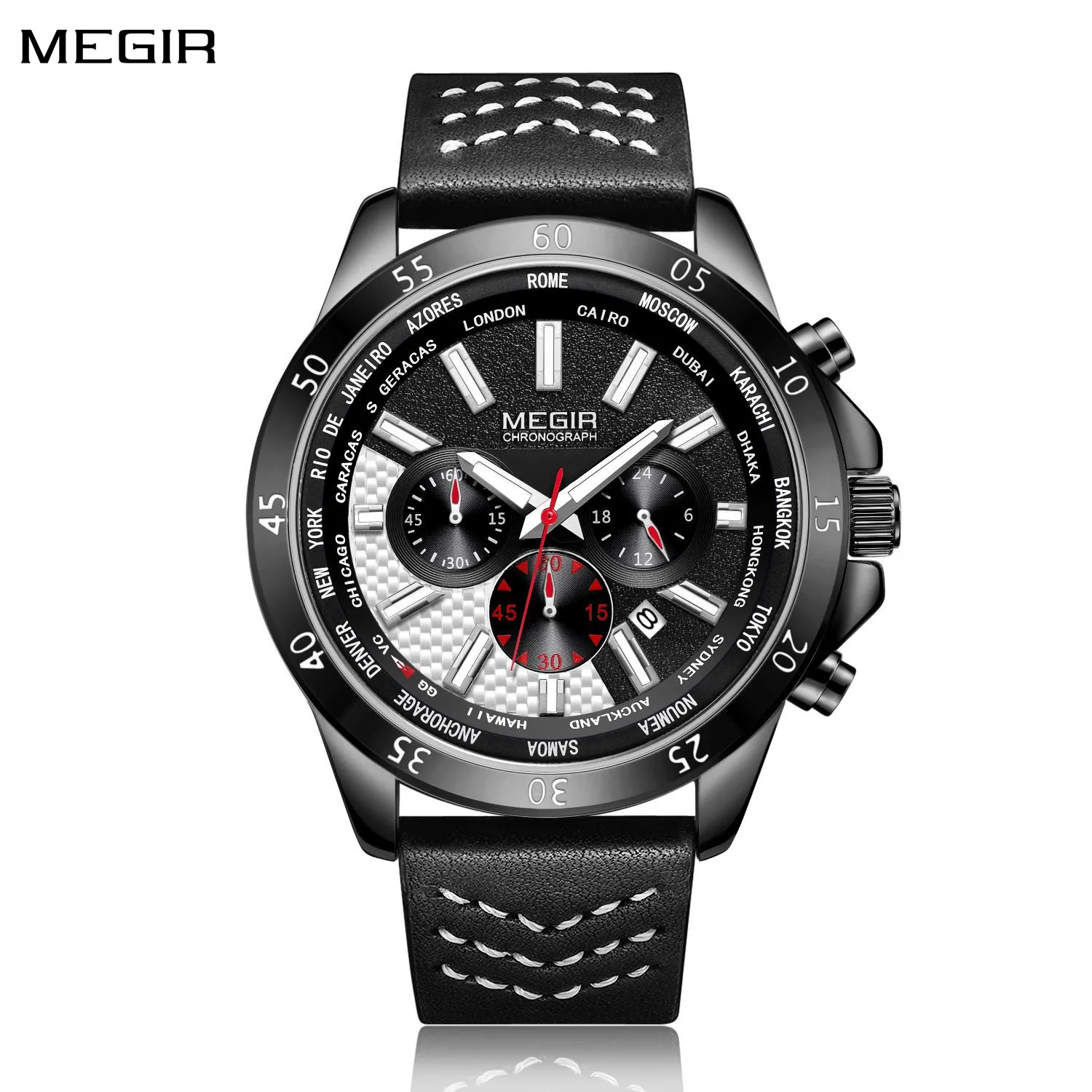 

MEGIR Sports Watches for Mens Luxury Quartz Clock Chronograph Leather Fashion Casual Wristwatch Army Military Watch Reloj Hombre