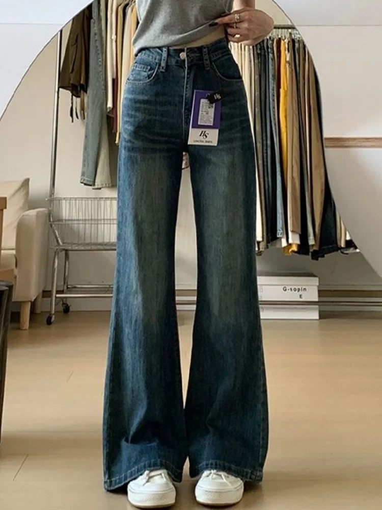 

Women's Fleece Lined Flared Jeans High Waist Wide Leg Straight Cut Thickened Denim Pants Autumn Winter plus Size Casual Wear
