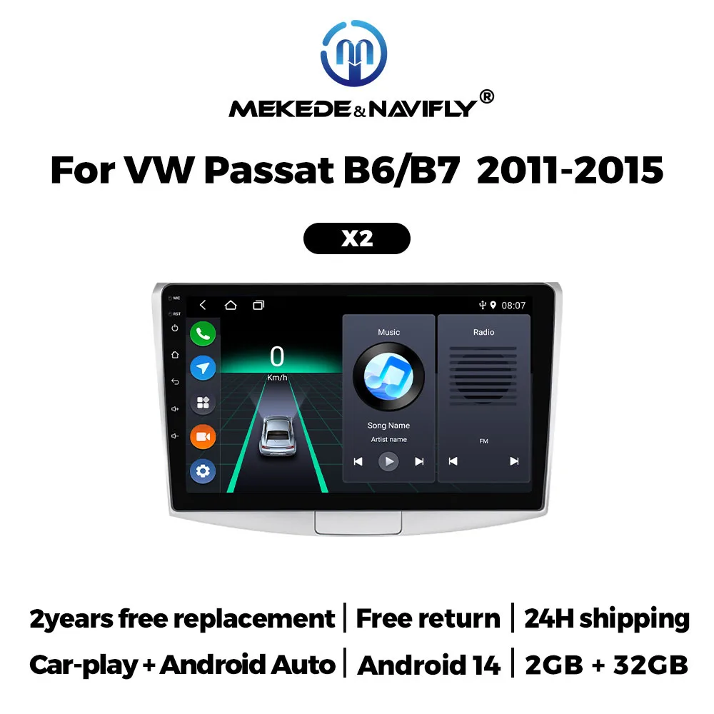 

For Wireless Apple CarPlay Android 14 Auto Radio GPS Navigation Multimedia Player For Passat B6 B7 2011-2015 BT Stereo Car Radio