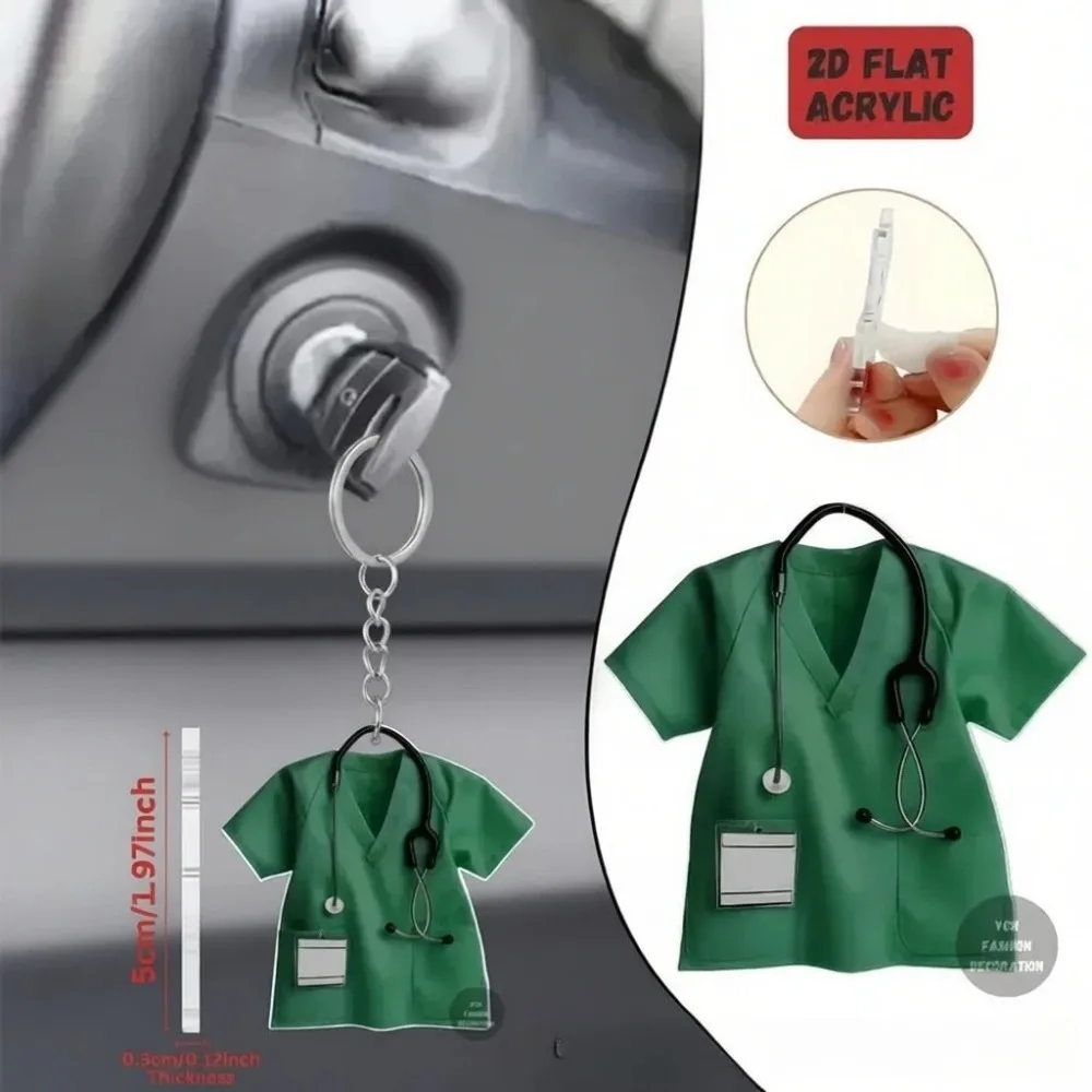 Nouveau porte-clés en acrylique pour uniforme d'infirmière avec stéthoscope, porte-clés de voiture, pendentif plat 2D, cadeau pour infirmières et médecins