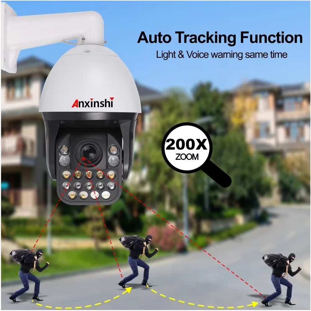 4k 3000 metros veuw 200xzoom rastreamento humano ndaa poe câmera ip sirene 8mp laser 400 metros noite ip poe ai ptz câmera de segurança