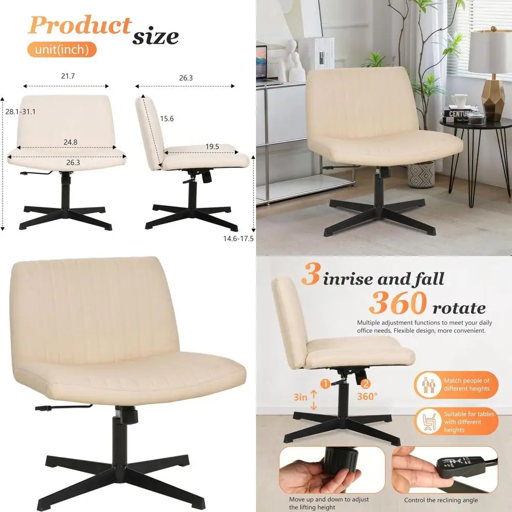 

Ergonomic Swivel Armless Office Chair with U-Shaped Back and Wide Seat for Home and Work Desk