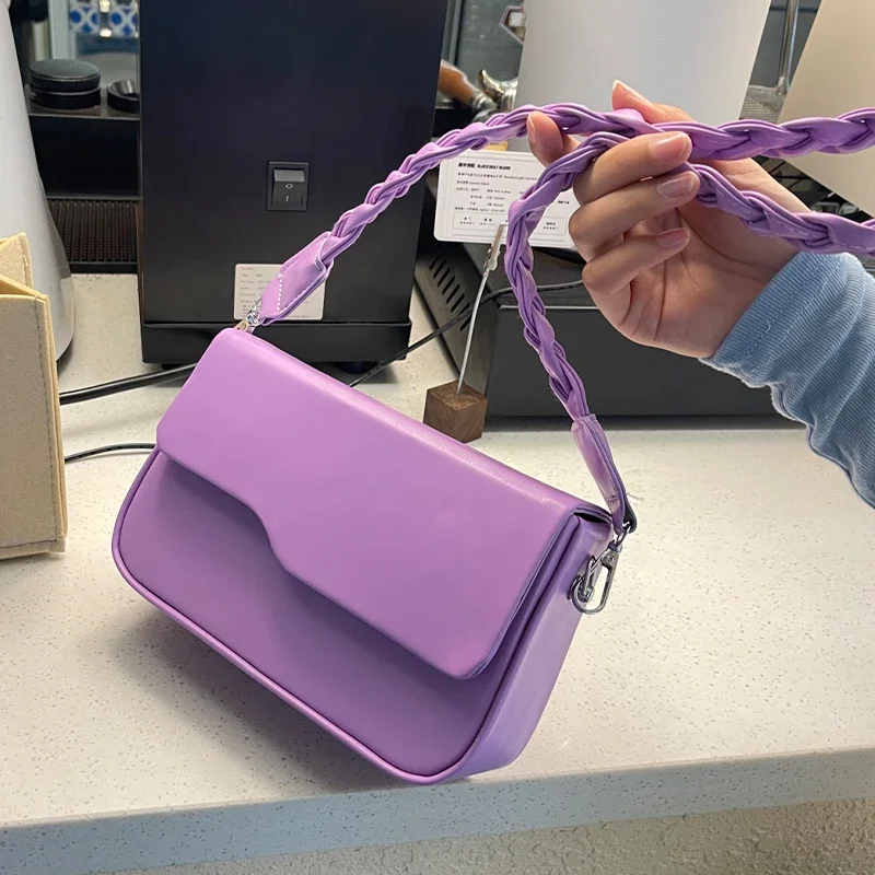 

Luxury Purple Women Bag Designer Weaving Shoulder Strap Underarm Handbag 6 Color Pu Leather Crossbody Small Square Bag Brand