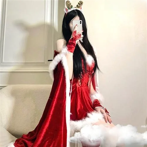 Sexy Cosplay Pink loween Pure Desire Elf Maid orm Cisas New Year Deer Costume Women's Dr Korean Velvet Material