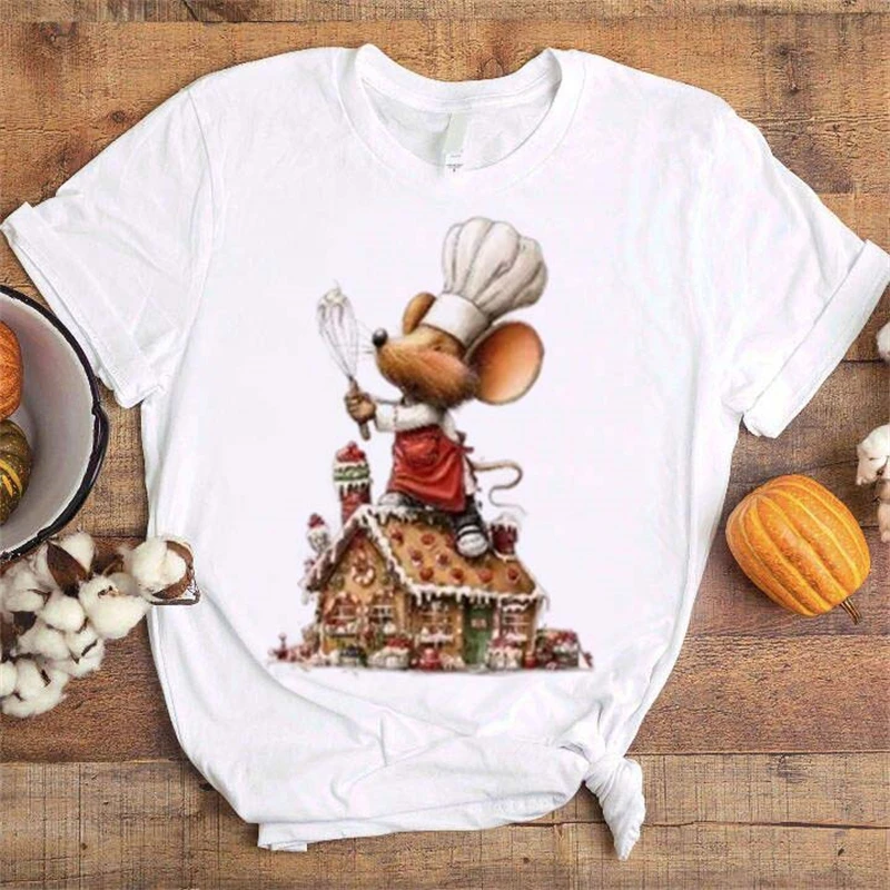 

Christmas Casual T-Shirt Round Neck Clothing Printed Pattern Cute Short Sleeved Women's Fashionable Top New Fun White T-Shirt
