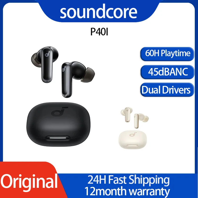 سماعات أذن لاسلكية أصلية 100% Soundcore P40i A3955 من Anker مزودة بخاصية إلغاء الضوضاء IPX5 شحن لاسلكي بلوتوث 5.3 60 ساعة وقت تشغيل