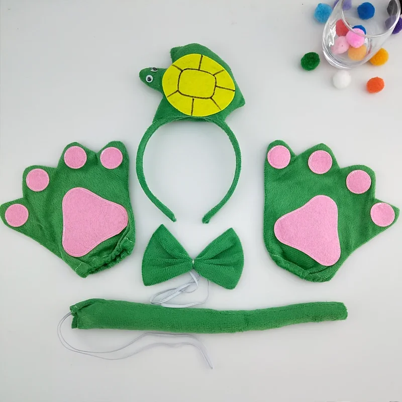 Adults Kids Animal Turtle Headband Props Crocodile Dinosaur Hairband Tail Bow Tie Costume Christmas Halloween Headwear