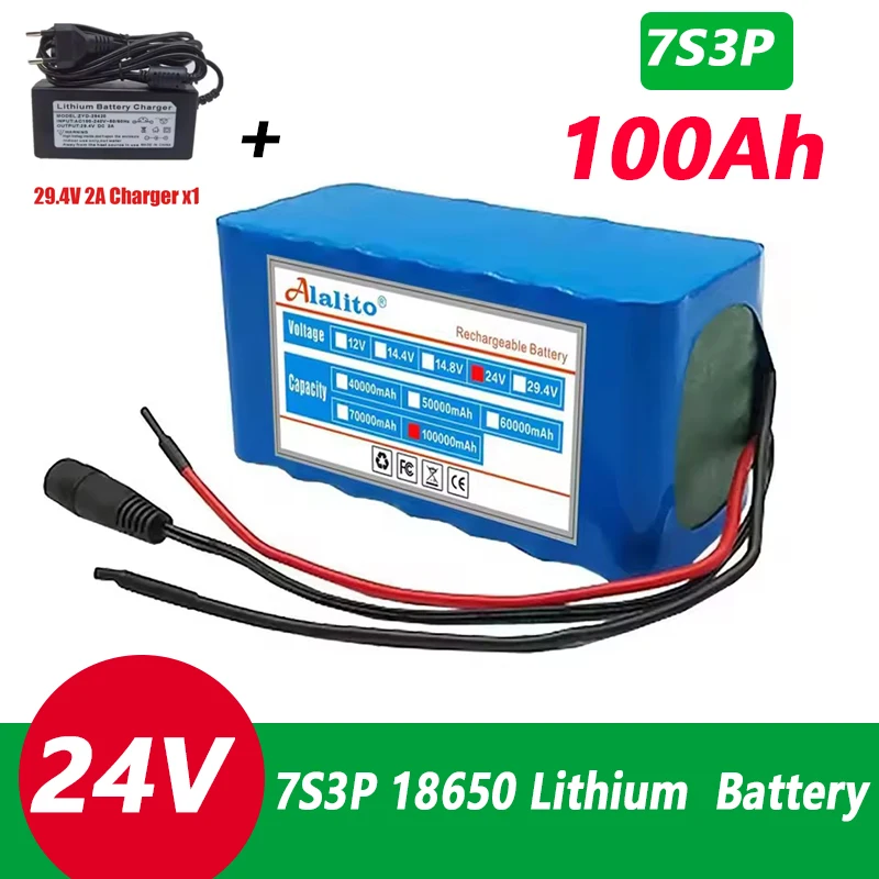 AliExpress LOLRKO 100% New 7S3P 18650 24V 100000mAh Rechargeable Batteries 24V Lithium Battery Wheelchair Battery 7s3p Battery Pack for Bicycle