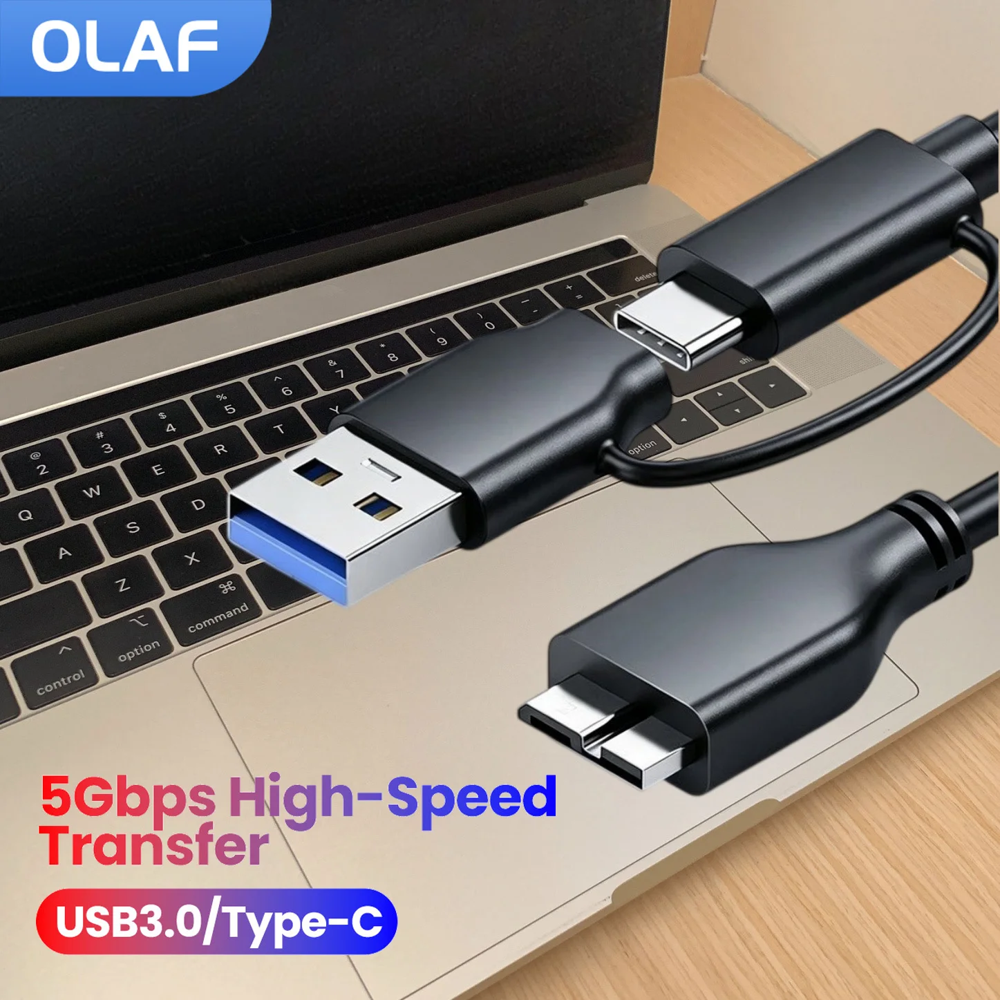 30CM Short USB/Type-C External Hard Drive Cable 5Gbps High Speed Transfer Type C To Micro USB 3.0 2-in-1 USB Data Cable
