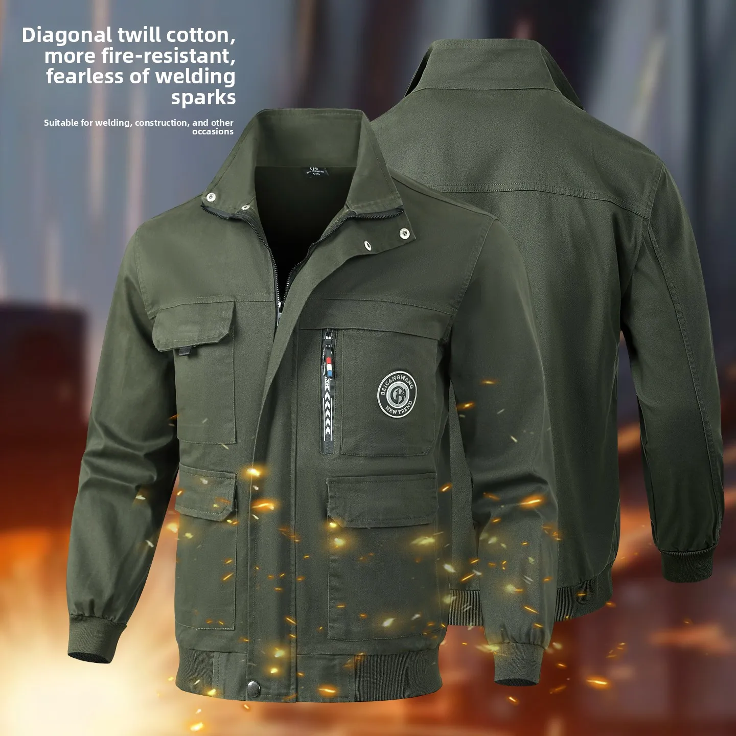 Thiened Pure Cotton Elastic Welding Heat Resistant Workwear Men's Outdoor Camouflage Work orm Anti Wear Labor Protectio...