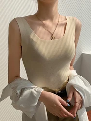 zjaiss 2026 Summer Knitted Tops Neck Summer Basic Shirts White Black Casual Sport Vest Off Shoulder Green Women's Tank Top