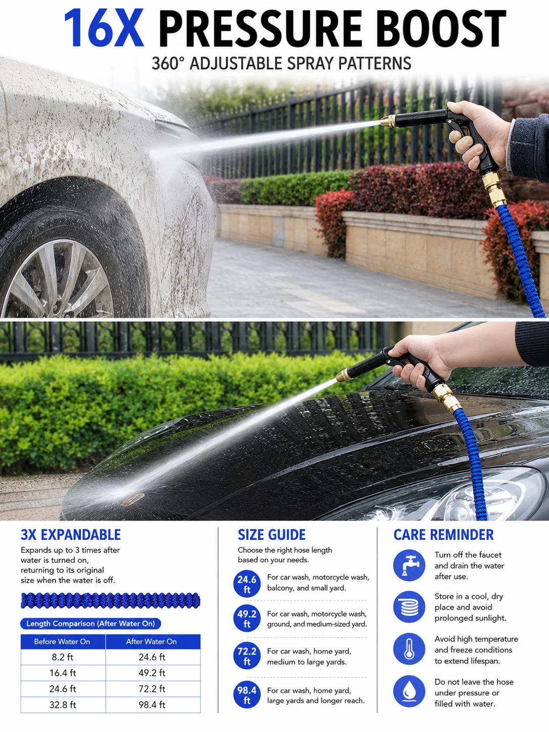 Ausziehbarer Gartenschlauch mit Metallanschlüssen 3X Flexibler Wasserschlauch für Autowäsche Gartenreinigung Sprühdüse – Detail 10