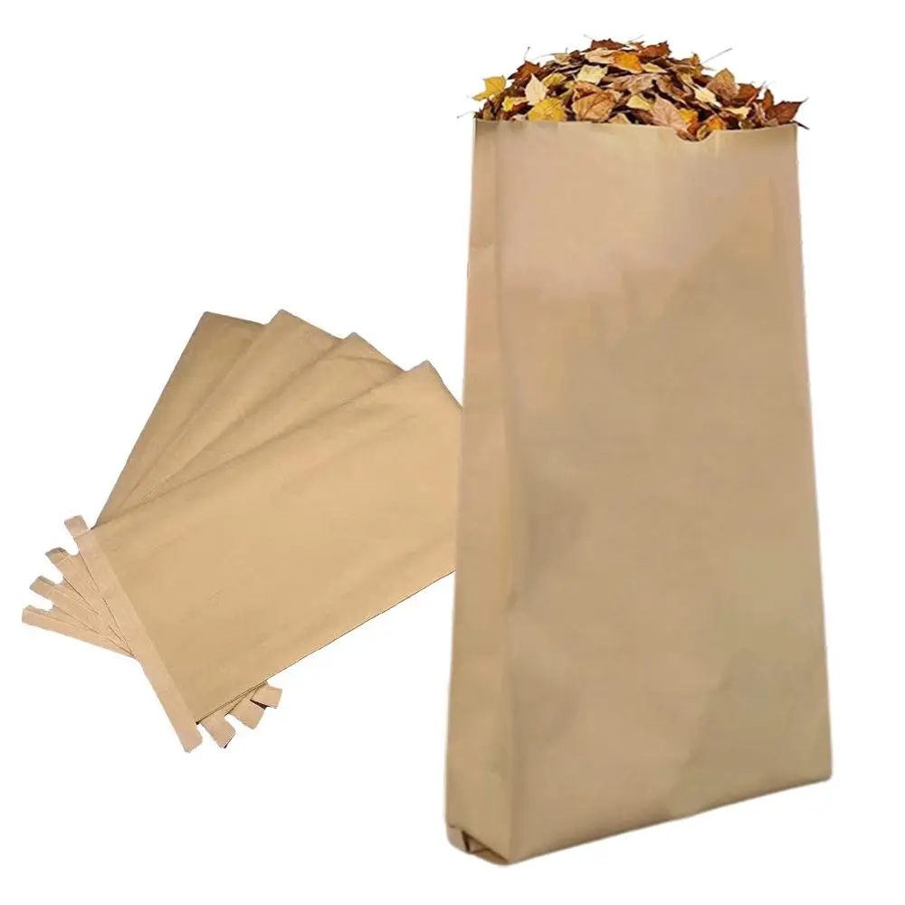 5pcs Durable Waterproof Kraft Paper Leaf Bags 30 Gallon Capacity Yard Waste Bags Garden Leaf Bags Home