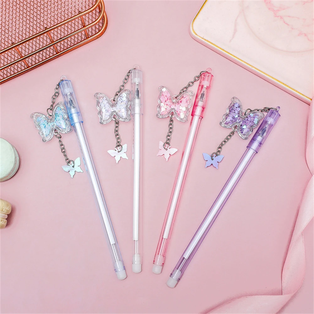 Cute Cartoon Butterfly Pendant Gel Pen 0.5mm Black Ink Kawaii School Supply Stationery Lovely Writing Exam Sign Pen School Gift