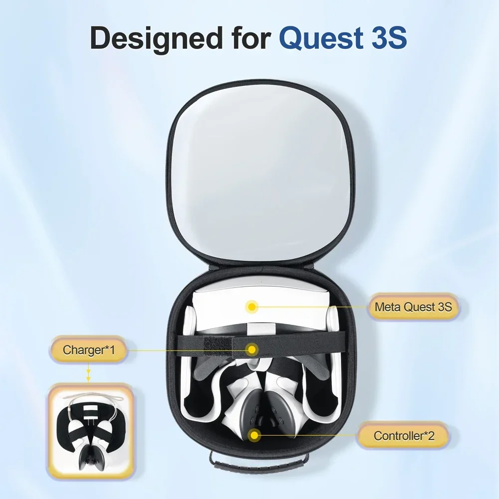 Hard Carrying Case for Meta Quest 3S VR Gaming Headset Storage Travel Protective Bags Full Coverage Protectors for Meta Quest 3S