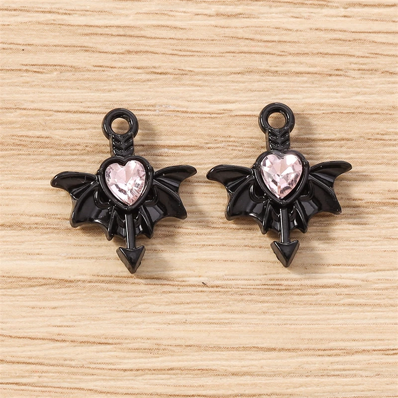 5 Stück 15 x 17 mm niedliche Kristall-Metall-Herz-Flügel-Charms-Anhänger für die Herstellung von Halsketten, Ohrringen, Armbändern, DIY-Handwerk, Schmuckzubehör – Detail 14