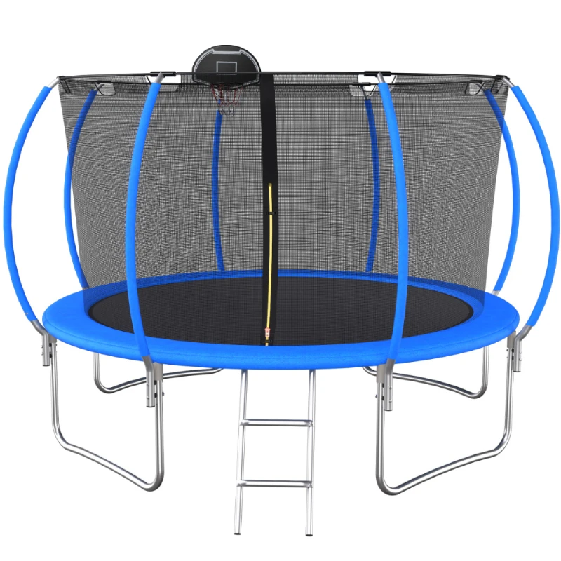 12 FT TRAMPOLINE PUMPKIN STYLE SAFETY NET WITH BASKETBALL HOOP