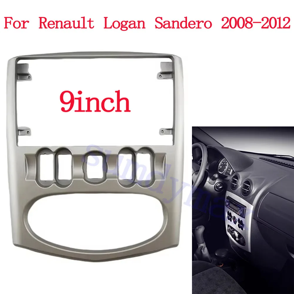 9inch 2 Din Car Fascia Radio Panel for Renault Logan Sandero 1.6 2008-2012 Dash Kit Install Facia Plate Cover Adapter Bezel Trim