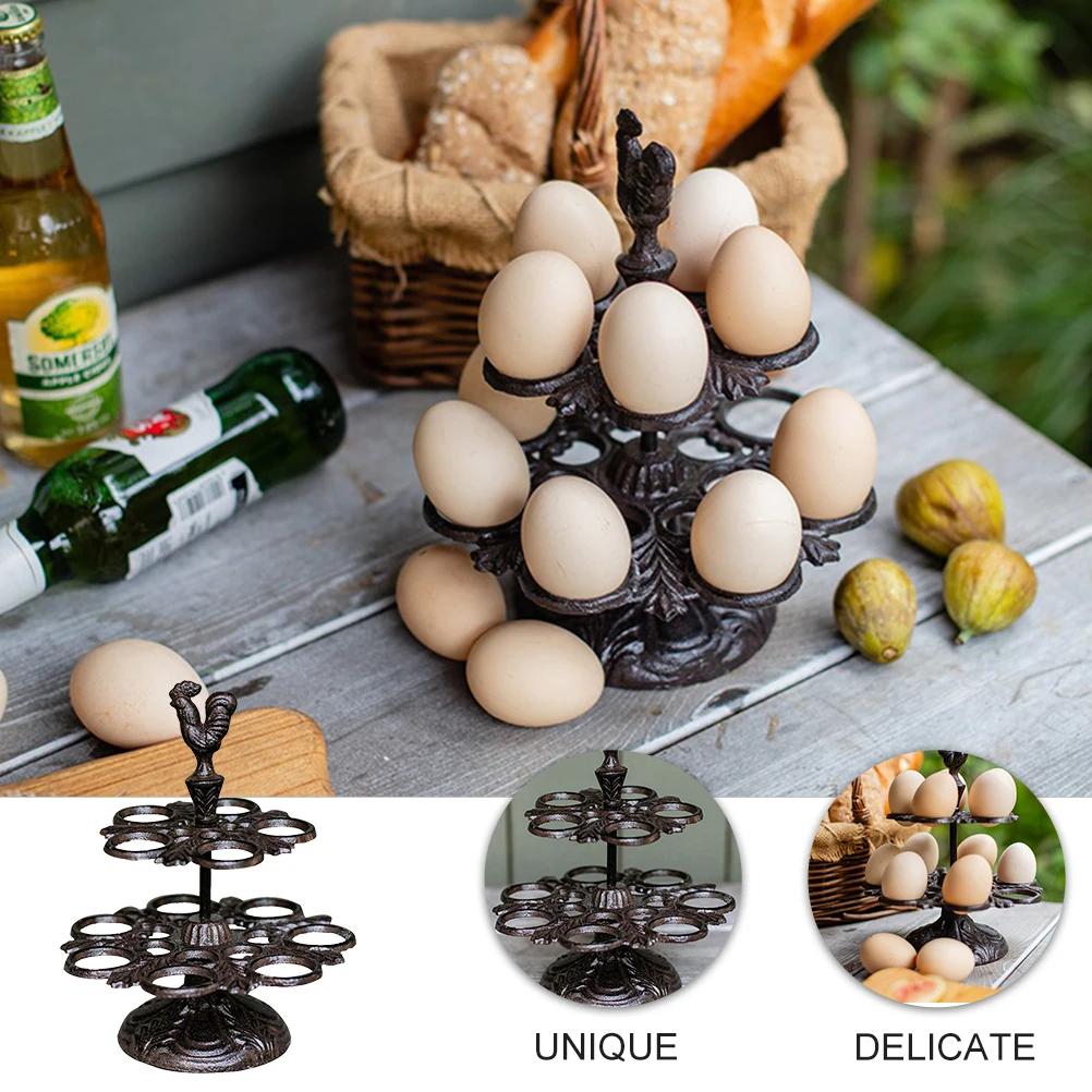 

Retro Egg Holder Storage Rack Metal Stand Organizer Counter Cast Iron Kitchenware Egg Display Basket Home Decor