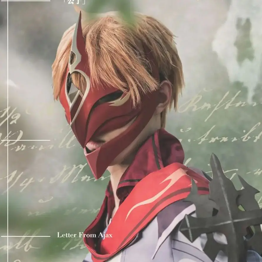 

Anime Game Genshin Impact Tartaglia Mask Headgear Cosplay Tartaglia Spear Halloween Party Resin Mask Adult Props Accessories