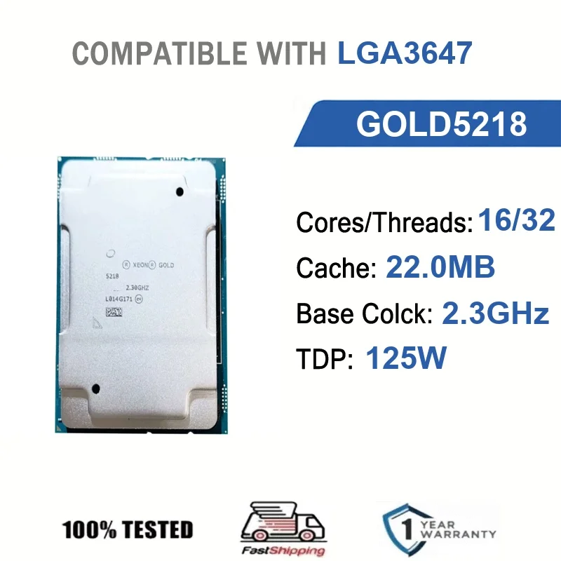 Intel Xeon GOLD5218 16 Kerne 32 Threads 2,3GHz 125W 22,0MB Cache 14nm Cascade Lake-SP DDR4-2666 MHz SRF8T LGA3647