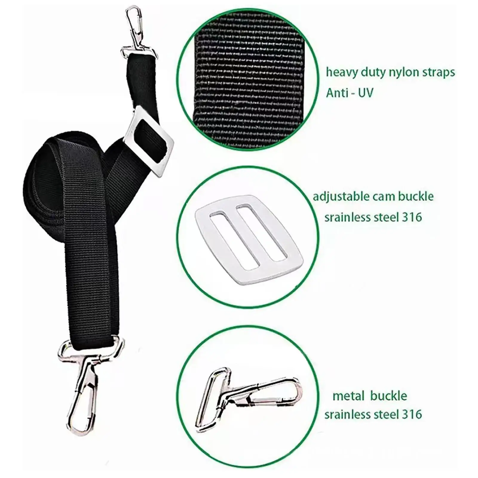 

Marine Webbing Straps Adjustable Bimini Top Tie Down Kit with Stainless Steel Accessories for Boat Awning Canopy Protection