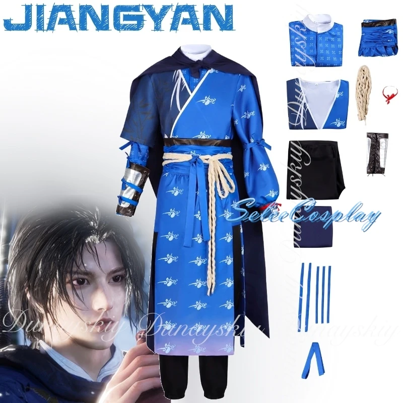 

WHERE WINDS MEET Game JiangYan Cosplay Blue Commoner Adoptive Father of Protagonist Full Set Costume