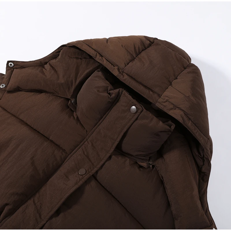 Women's Cropped Puffy Jacket Detachable Hood Drawstring Waist Drop Shoulder Long Sleeve Loose Padded Winter Down Jackets
