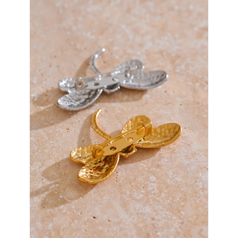 Yhpup Waterproof  Stainless Steel Metal Dragonfly Brooches Pin Trendy Costume Accessories Daily Wear Jewelry
