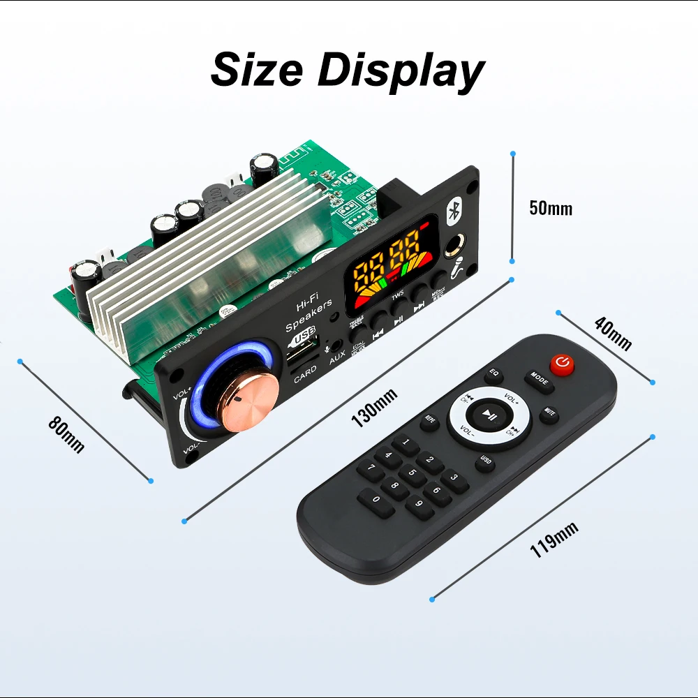 بلوتوث 5.3 MP3 فك مجلس مع 2*50 واط + 100 واط مكبر للصوت 7 فولت-24 فولت مشغل MP3 وحدة راديو FM TF USB ميكروفون سجل حر اليدين