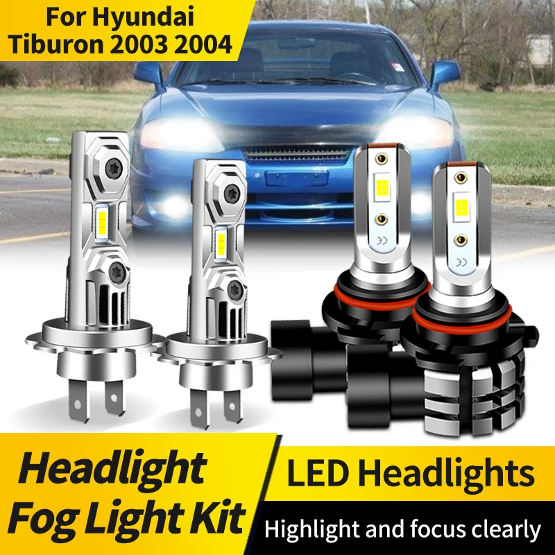 

2PCS H7 Led Headlight Canbus High Low Beam Lamp 9006 HB4 Fog Light 6000K White Car Light Assemblies For Hyundai Tiburon 03-04