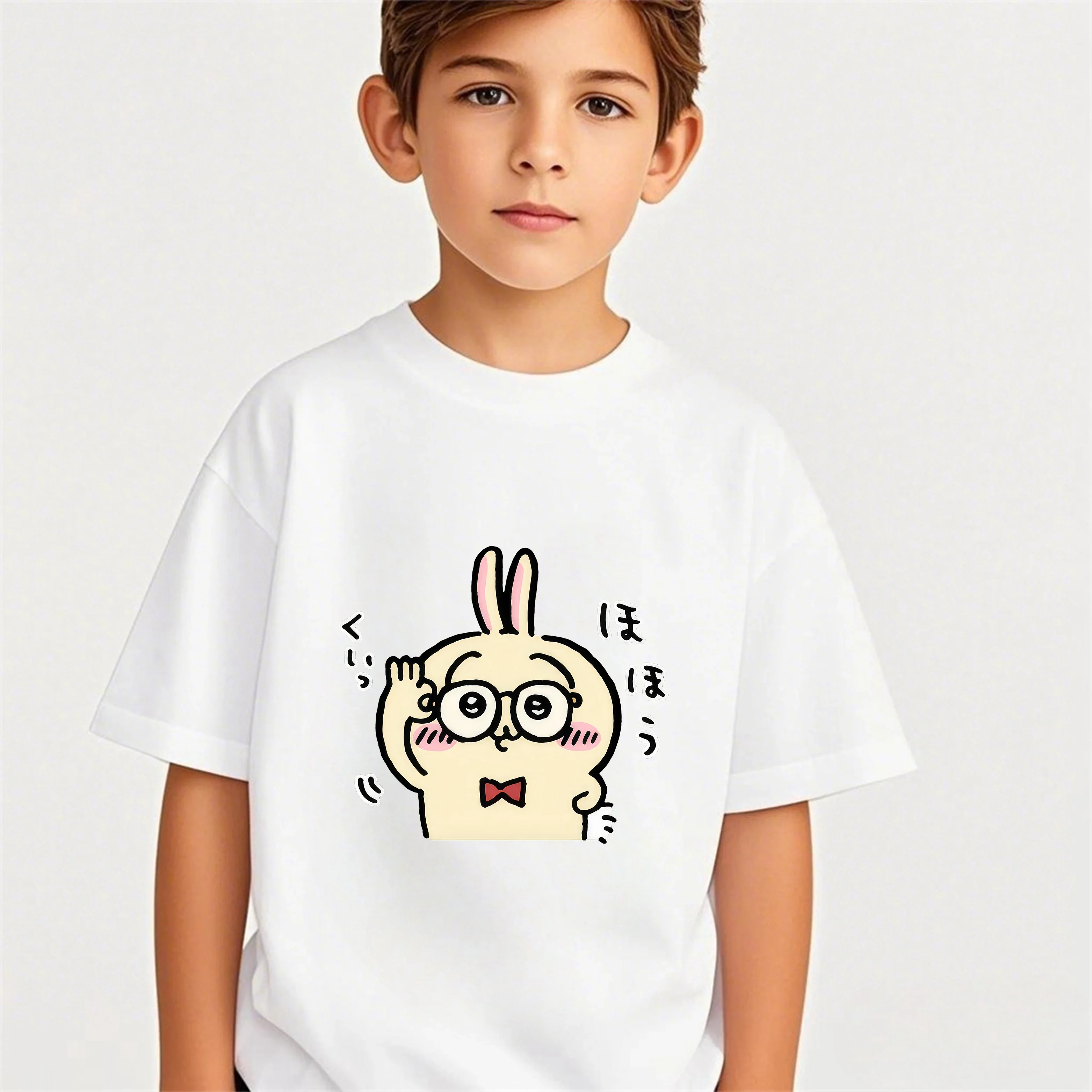 

2026 Chiikawa Cartoon Hot Sale 2D Print Casual Summer Short Sleeve Tops For Teenagers Children Girls Boys