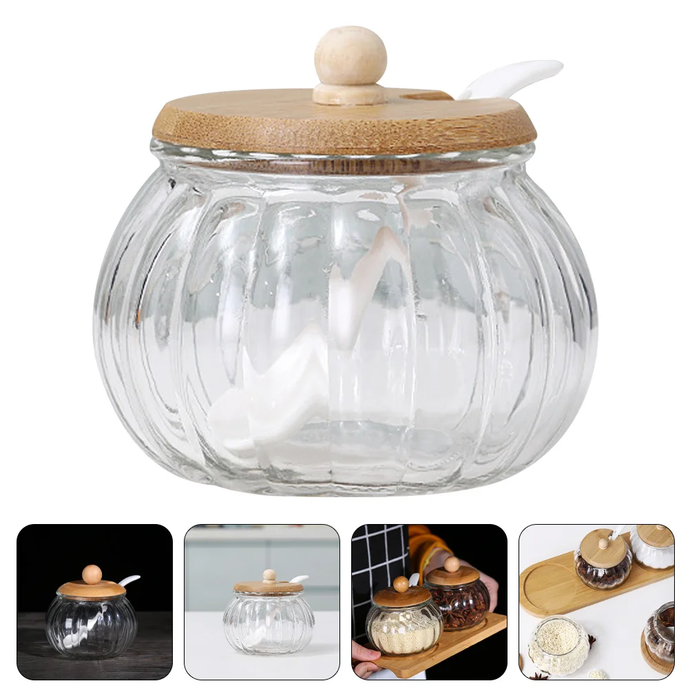 

Candy Dish with Lid Glass Jars Spoons Container Condiment Bottles Salt Holder Transparent Containers Lids Mini Office