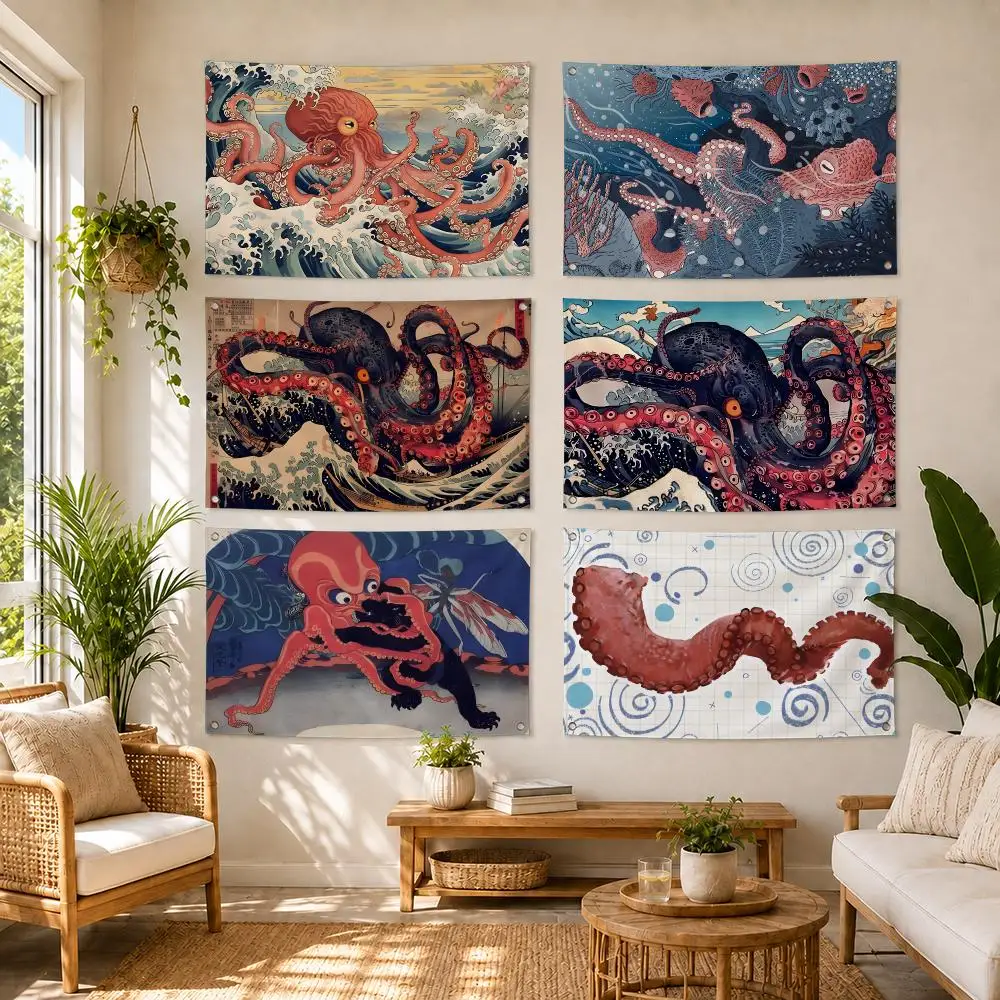 Japanese Octopus Popular Flags Flag Soft skin-friendly Durable Tapestry Outdoor party Home living room bedroom Decoration