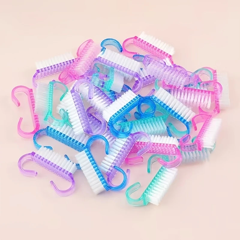 2pcs/Lot Acrylic Nail Brush Pink Nail Art Manicure Pedicure Soft Remove Dust Plastic Cleaning Nail Brushes File Tools Set
