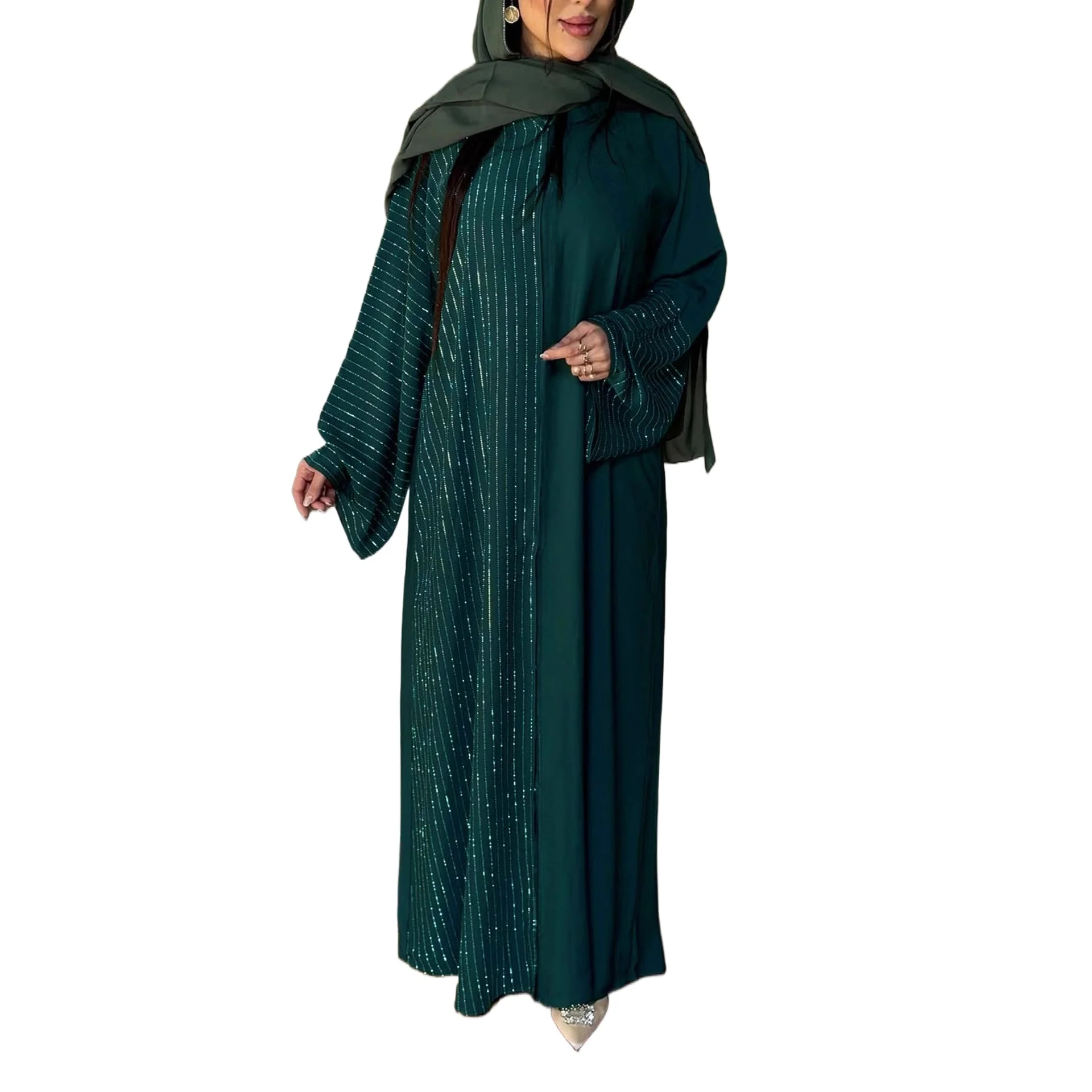 2026 Summer Hot Selling Robe Fashion Loose Women's Long Sleeve Hot Diamond Splicing Hidden Buckle Cardigan