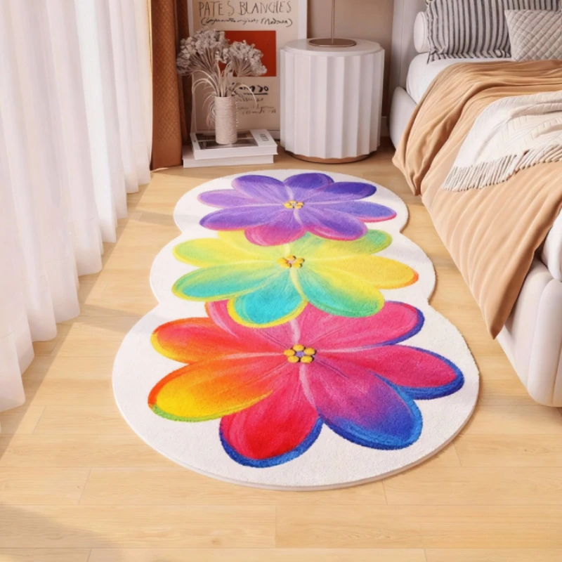 

French Style Bedroom Decor Plush Carpet Flower Pattern Bedside Floor Mat Thick Washable Carpets for Living Room Fluffy Soft Rug