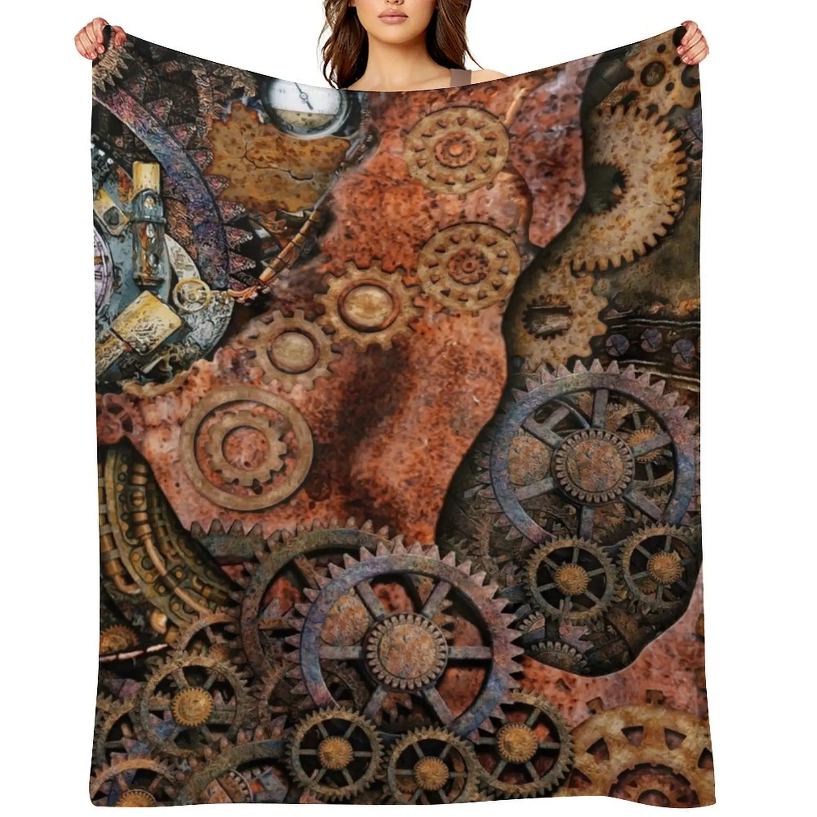Steampunk Gear Art | Clockwork Gears | Steampunk Cogwheel Gears Throw Blanket Luxury Throw Softest Stuffeds Blankets