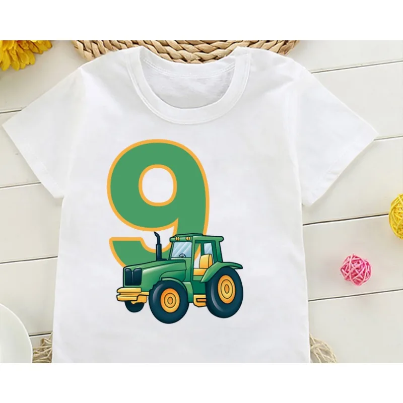 New Boys Cute Farmer Tractor Happy Birthday T Shirt Kids Birthday Party Gift Children Funny Present Clothes Boys Clothes Tee